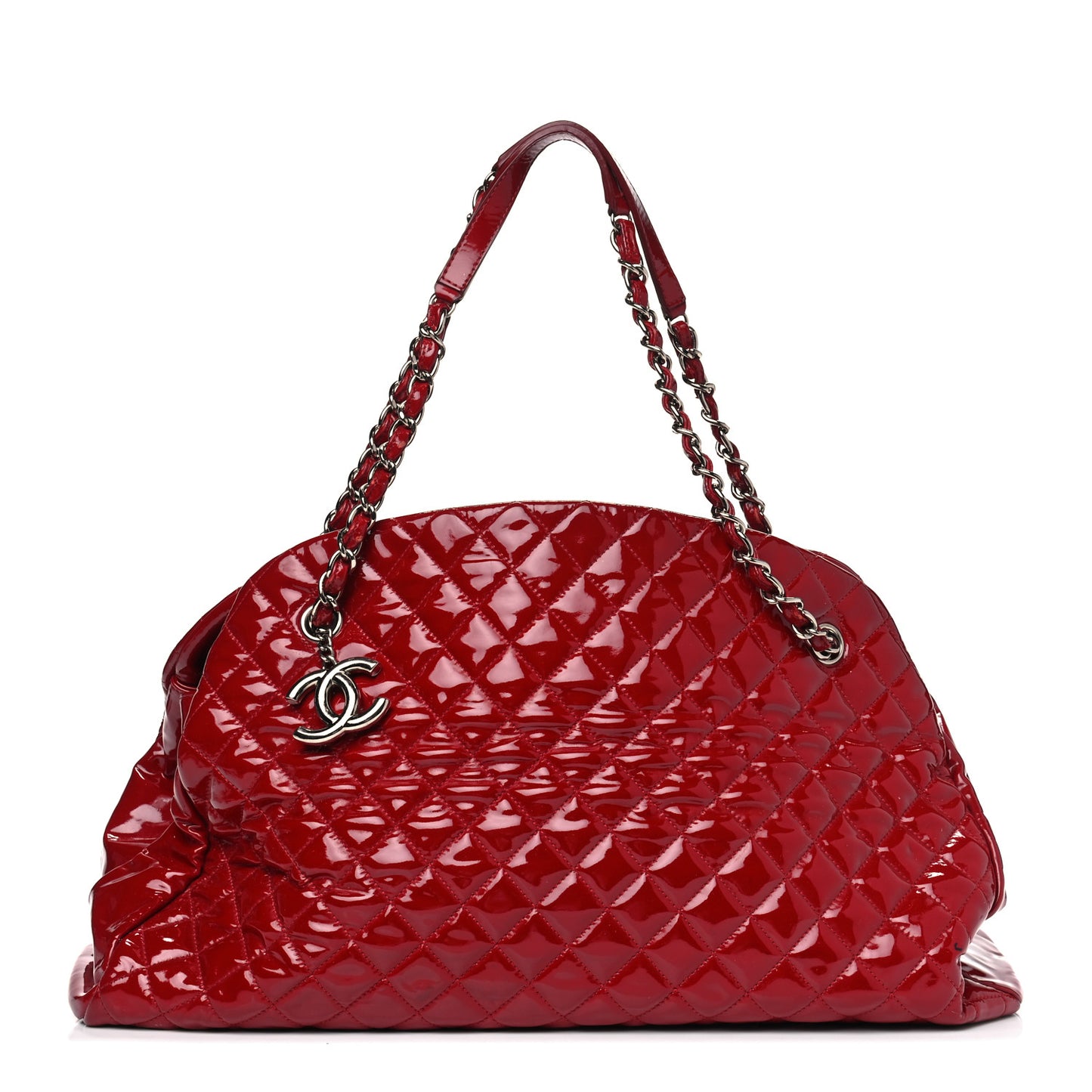 Patent Quilted Large Just Mademoiselle Bowling Bag Red
