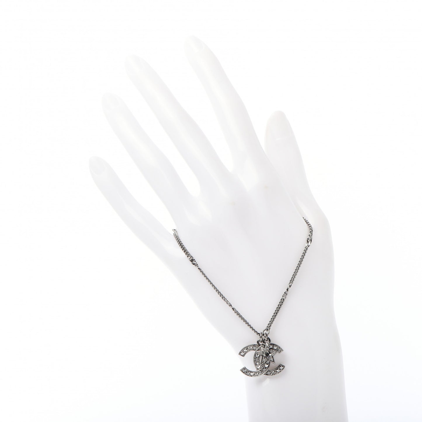 Metal Pearl Crystal Baguette CC Star Bracelet Silver
