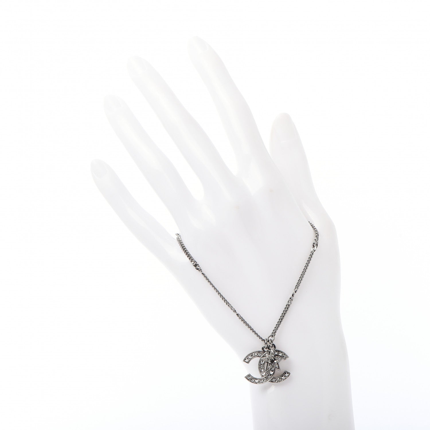 Chanel Metal Pearl Crystal Baguette CC Star Bracelet Silver 2 of 5