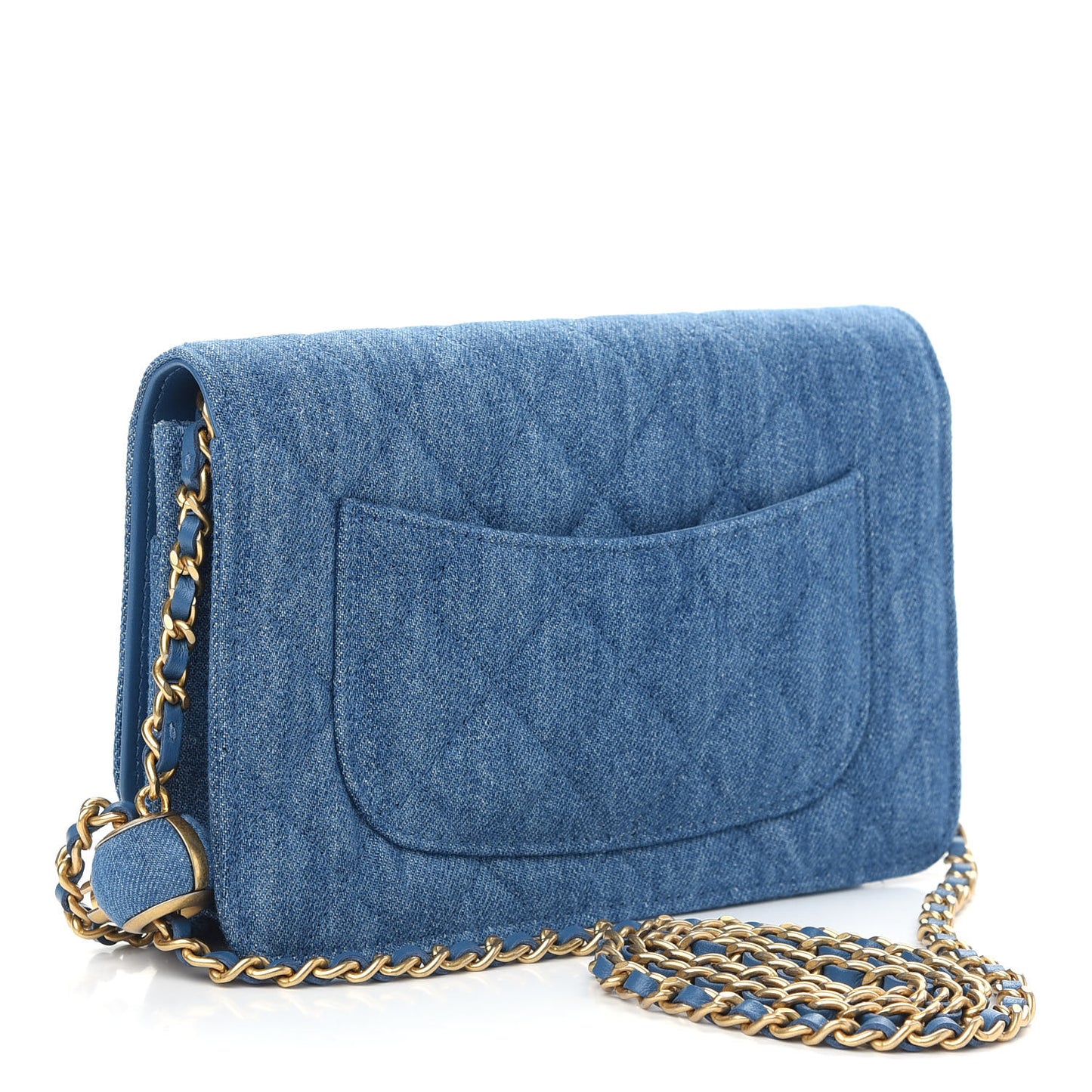 Denim Quilted CC Pearl Crush Wallet On Chain WOC Blue