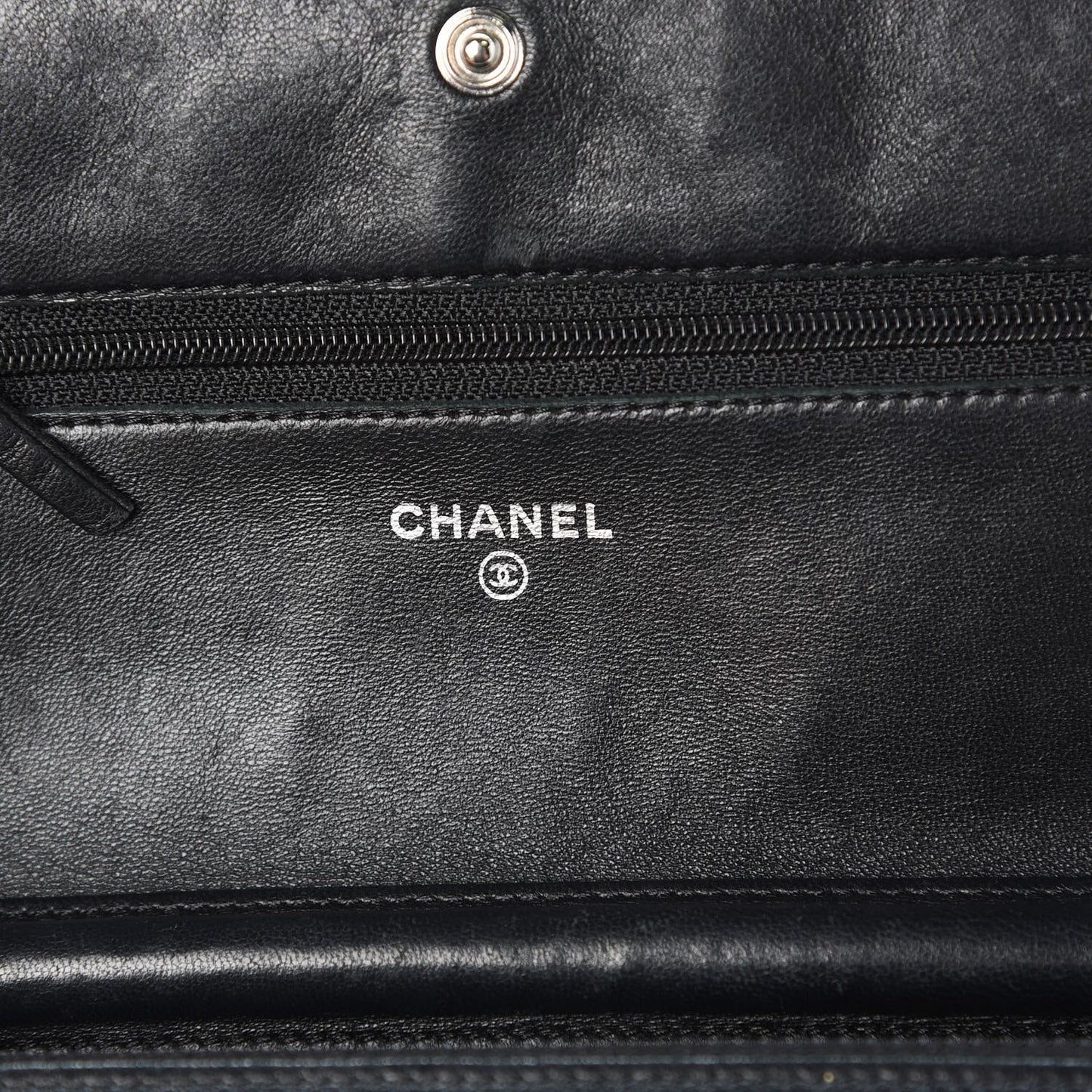 Lambskin Camellia Embossed Wallet On Chain WOC Black