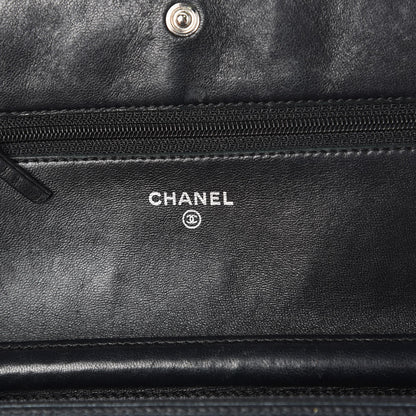 Chanel Lambskin Camellia Embossed Wallet On Chain WOC Black 6 of 11