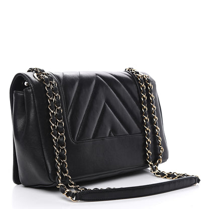 Chanel Sheepskin Chevron Quilted Vintage Mademoiselle Flap Black 2 of 15
