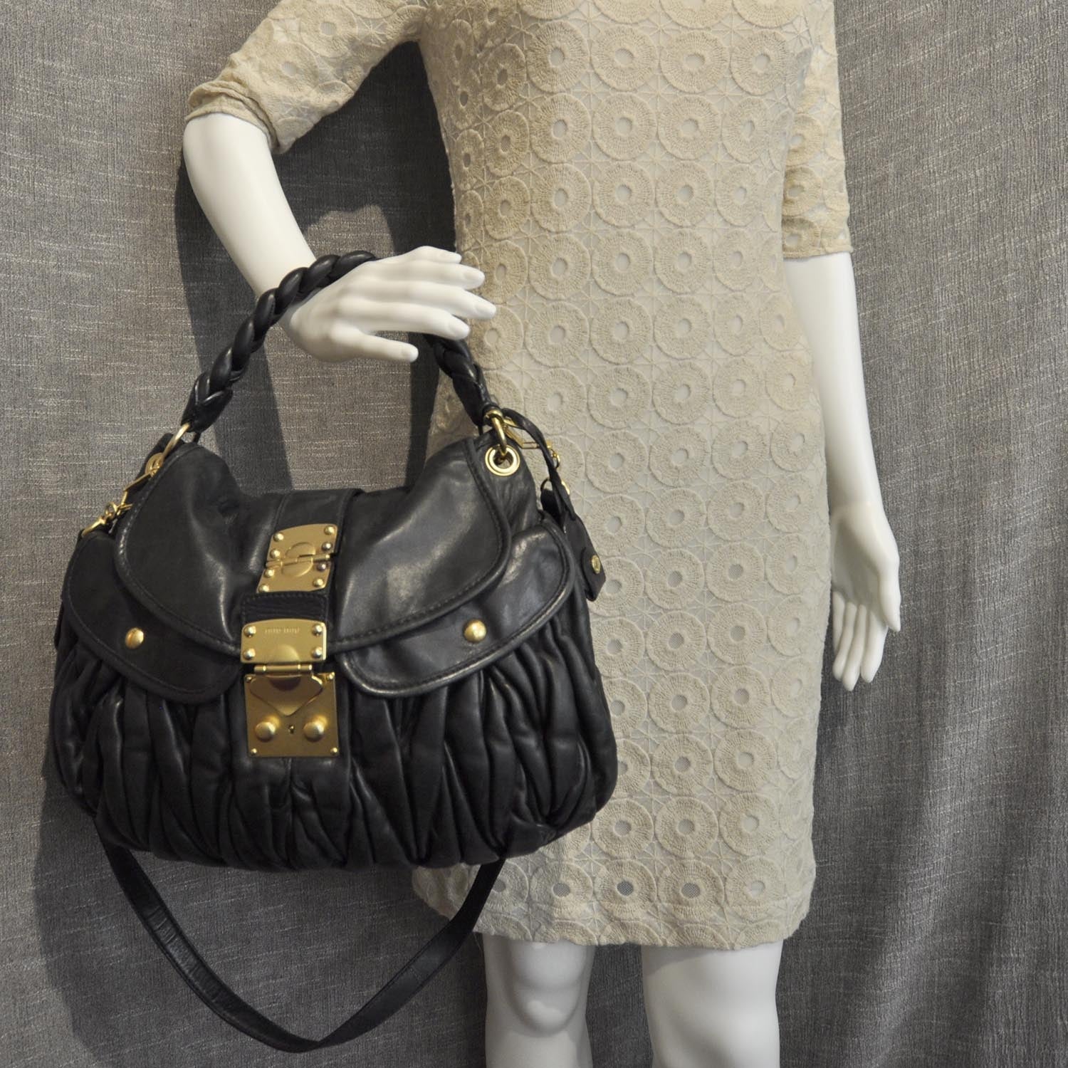 Miu Miu Leather Matelasse Coffer Hobo Black 2 of 10