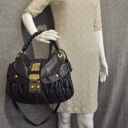 Miu Miu Leather Matelasse Coffer Hobo Black 2 of 10