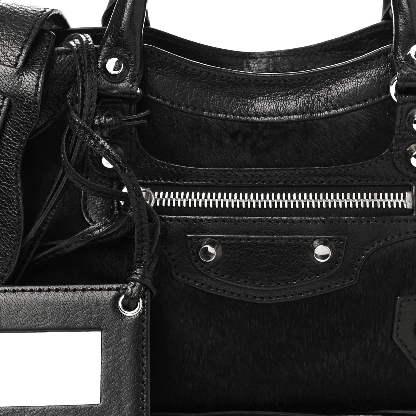 Chevre Pony Hair Silver Classic Hardware Mini City Black