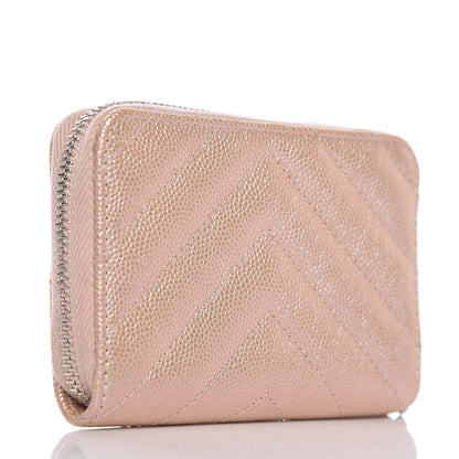 Chanel Metallic Caviar Chevron Quilted Zip Around Coin Purse Light Gold 3 of 10