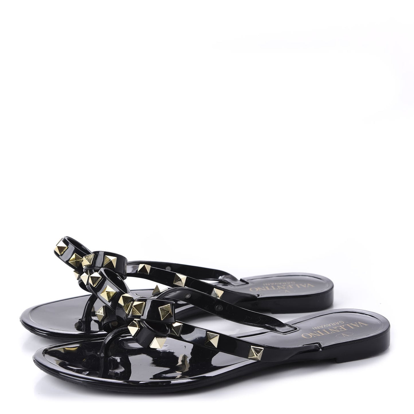 PVC Jelly Rockstud Bow Thong Sandals 36 Black