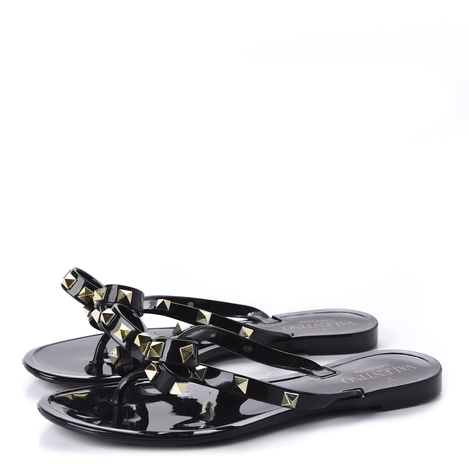 Valentino Garavani PVC Jelly Rockstud Bow Thong Sandals 36 Black 3 of 8