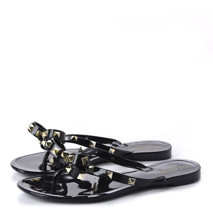 Valentino Garavani PVC Jelly Rockstud Bow Thong Sandals 36 Black 3 of 8