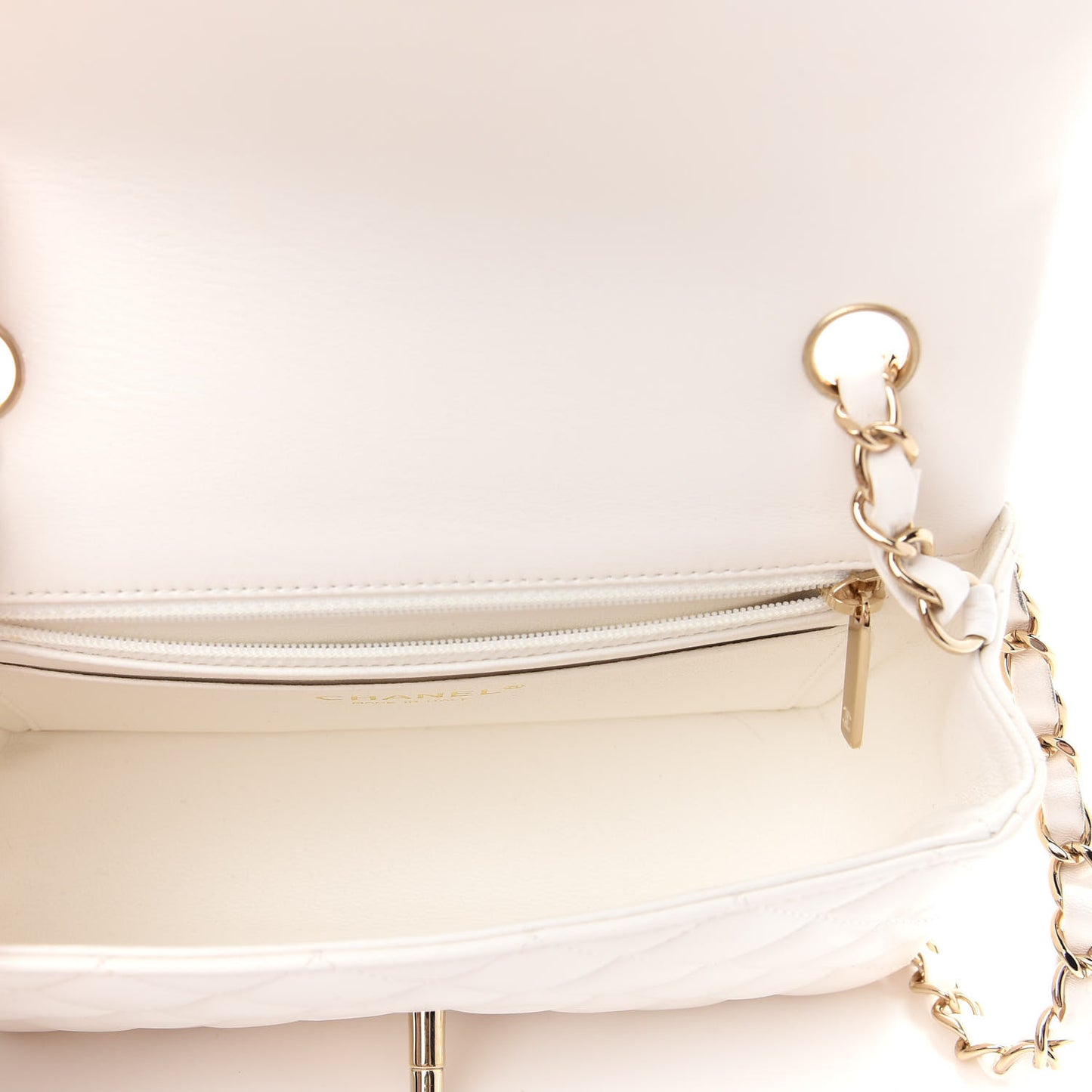 Lambskin Quilted Mini Rectangular Flap White