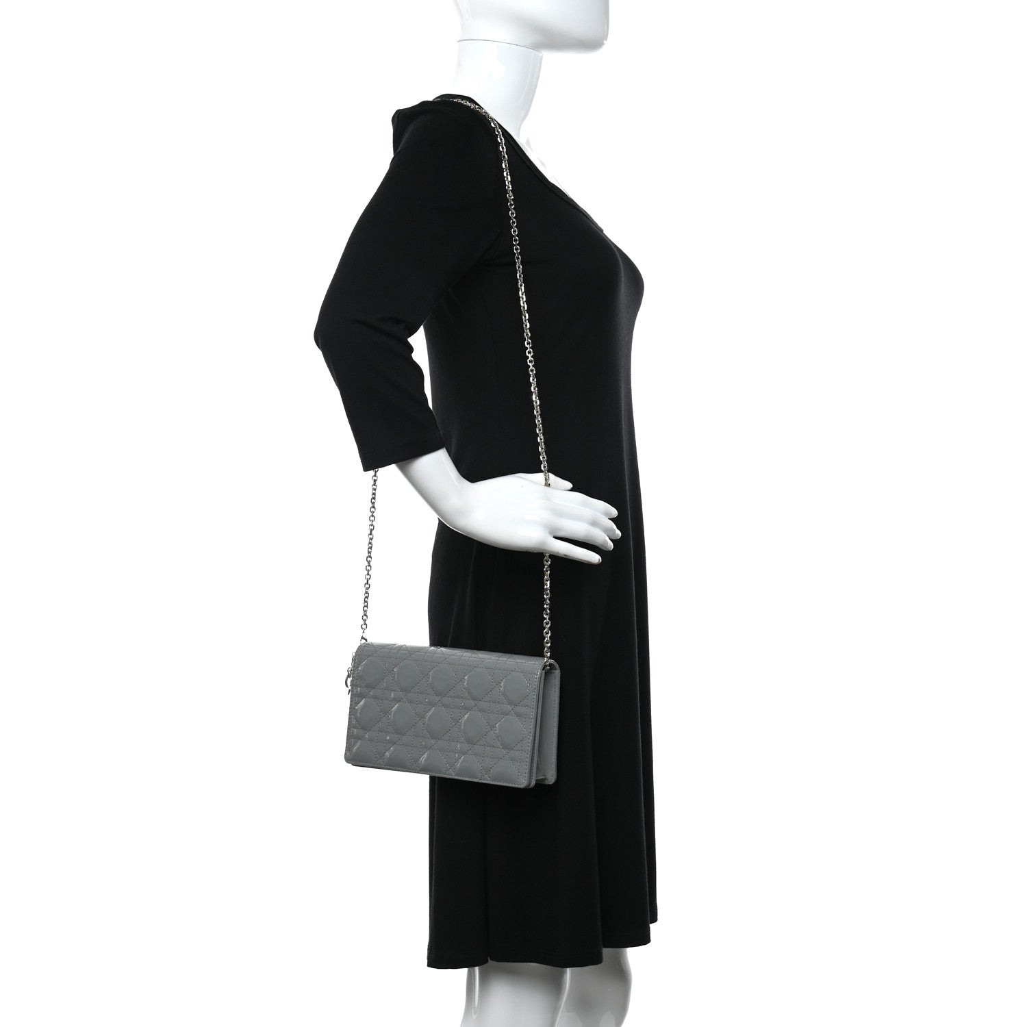 Christian Dior Patent Cannage Lady Dior Convertible Clutch Grey 2 of 10