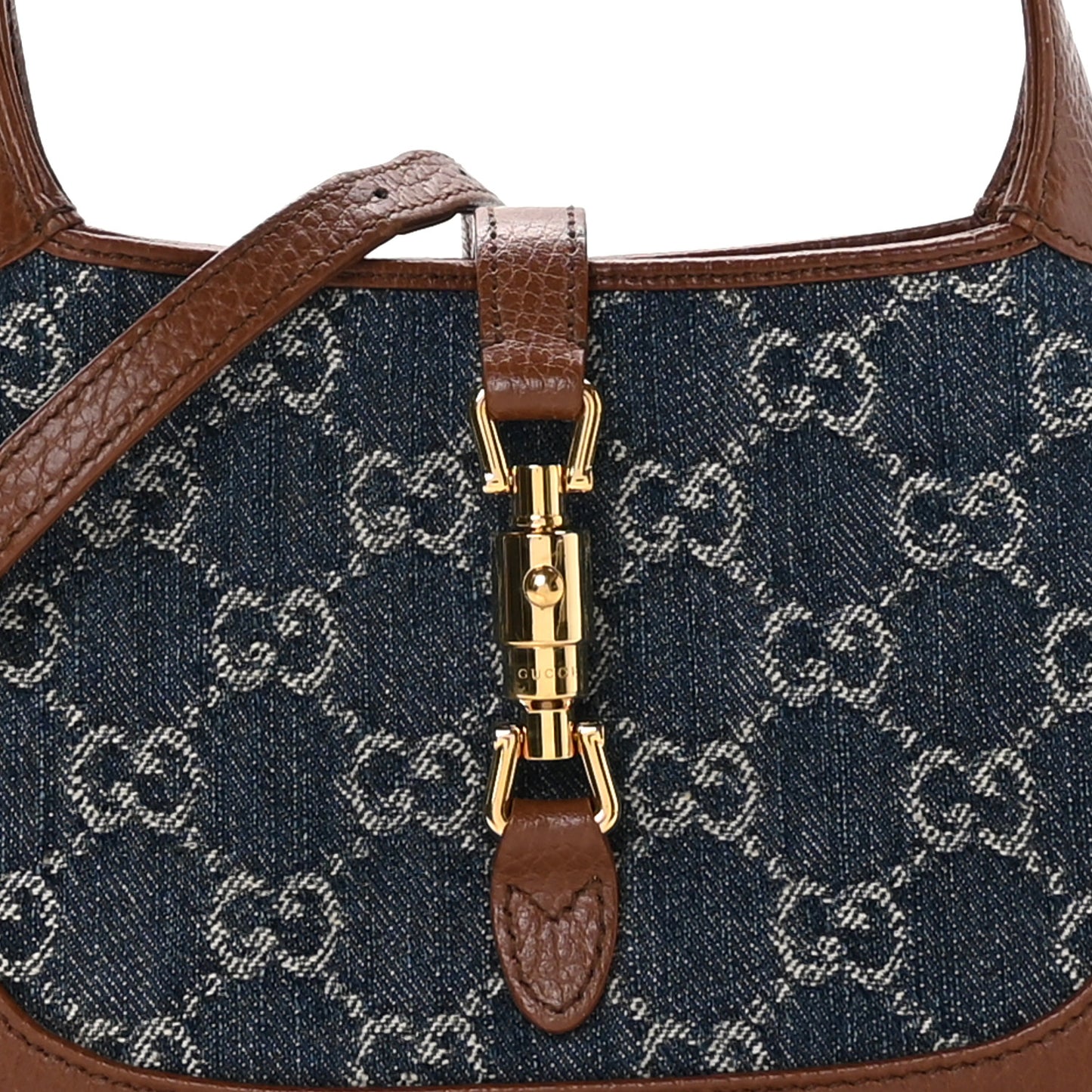 New Denim GG Monogram Calfskin Mini Jackie 1961 Hobo Blue Tea Cuir