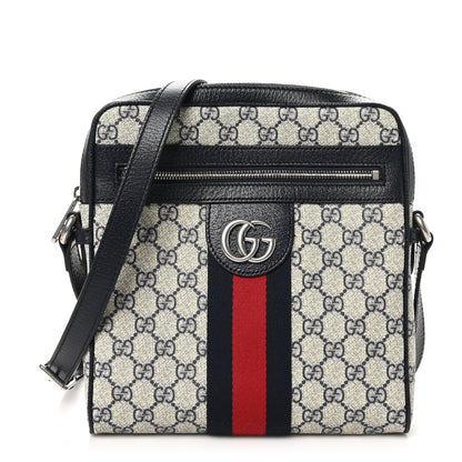 Gucci GG Supreme Monogram Textured Dollar Calfskin Web Small Ophidia Messenger Bag Beige Blue 1 of 10