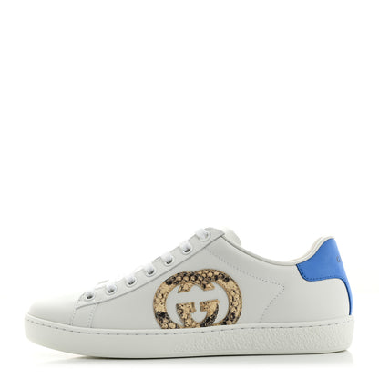 Gucci Calfskin Miro Soft Snakeskin Womens Ace Sneakers 36.5 White 1 of 9
