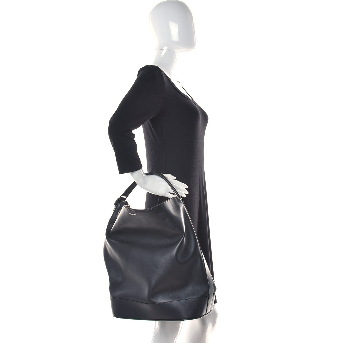 Shiny Calfskin Hobo Tote Black