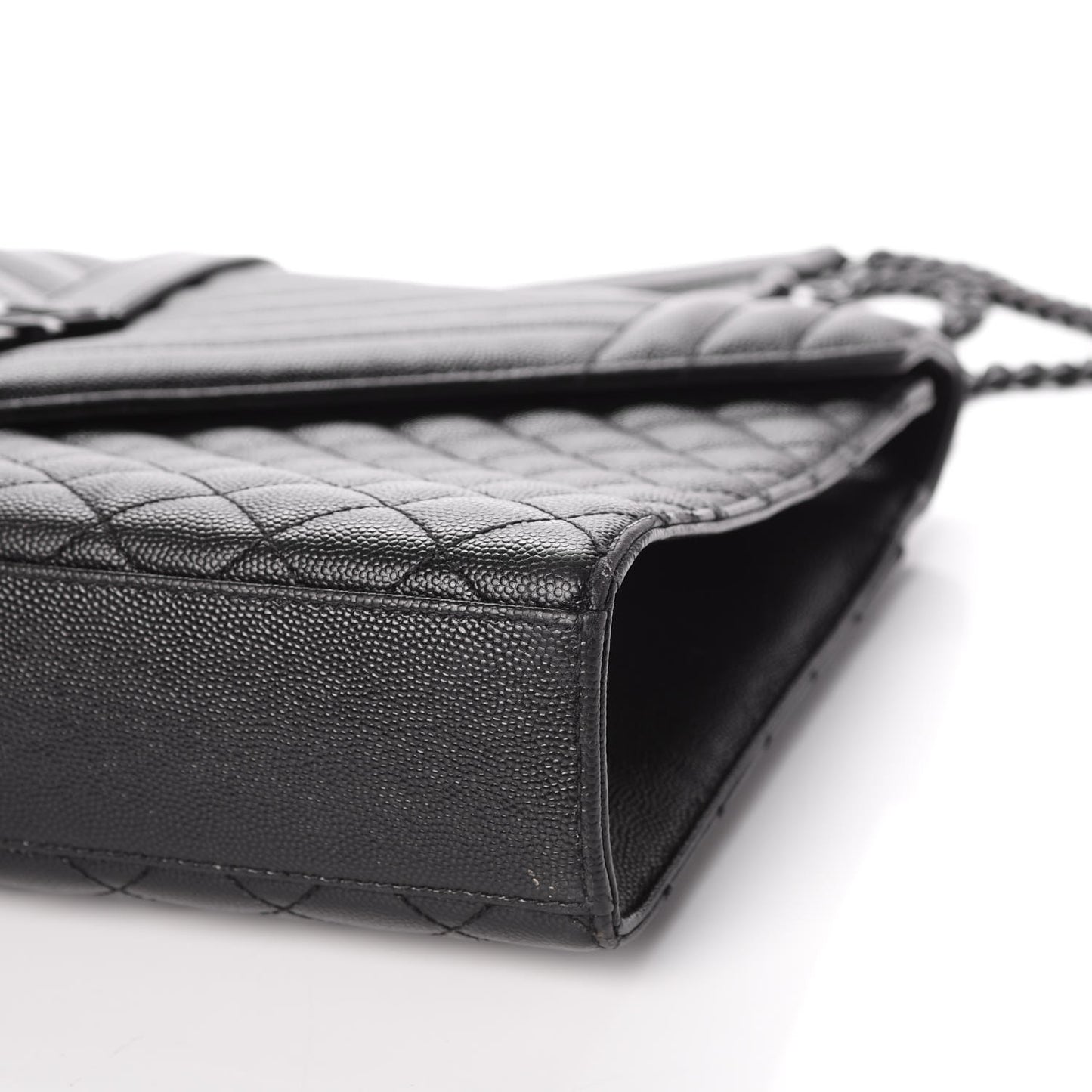Grain De Poudre Textured Mixed Matelasse Large Triquilt Monogram Monochrome Satchel Black