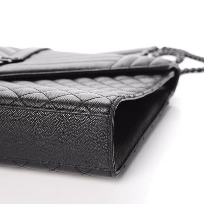 Saint Laurent Grain De Poudre Textured Mixed Matelasse Large Triquilt Monogram Monochrome Satchel Black 10 of 11