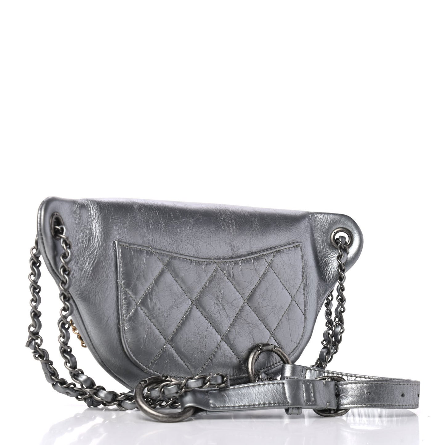Metallic Crumpled Calfskin Chain 20s Signe Waist Bag Silver