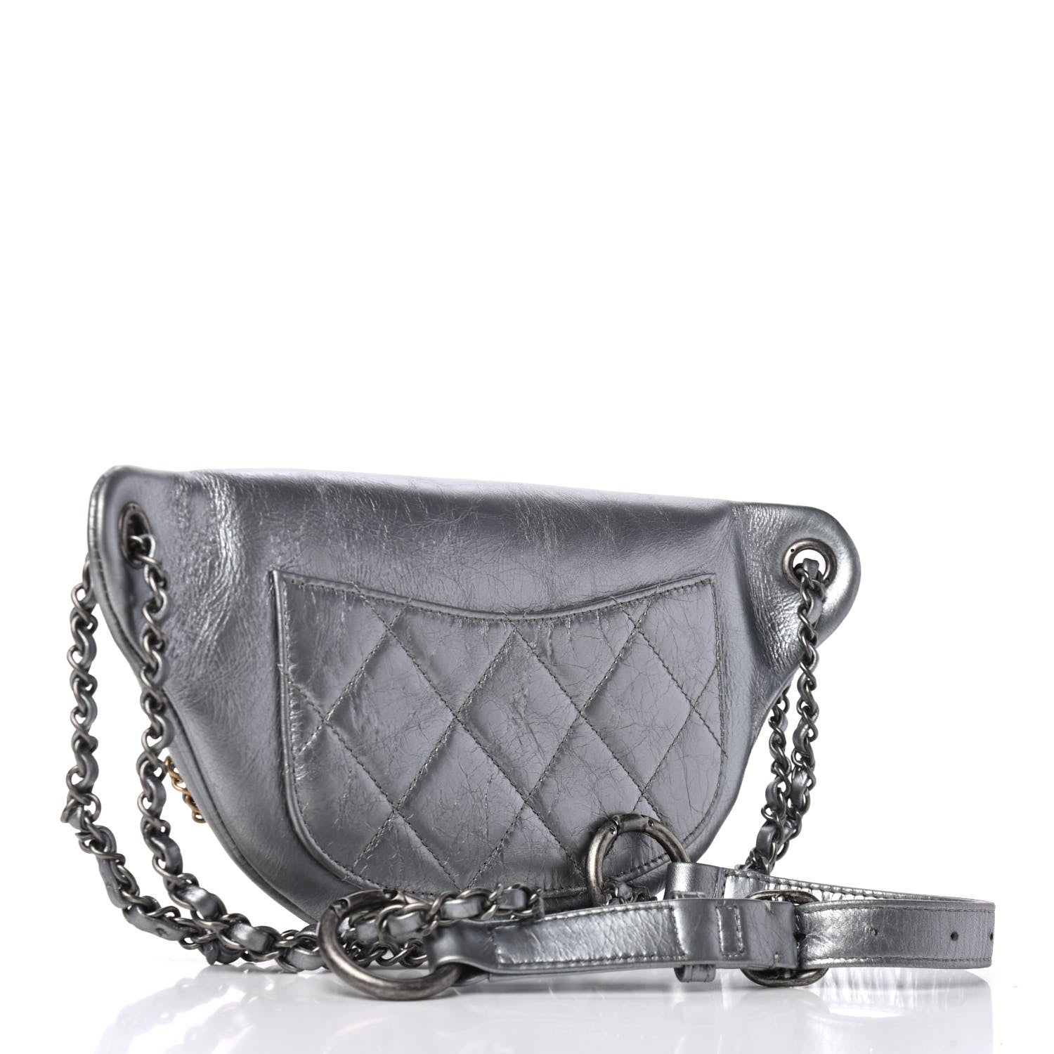 Chanel Metallic Crumpled Calfskin Chain 20s Signe Waist Bag Silver 2 of 4