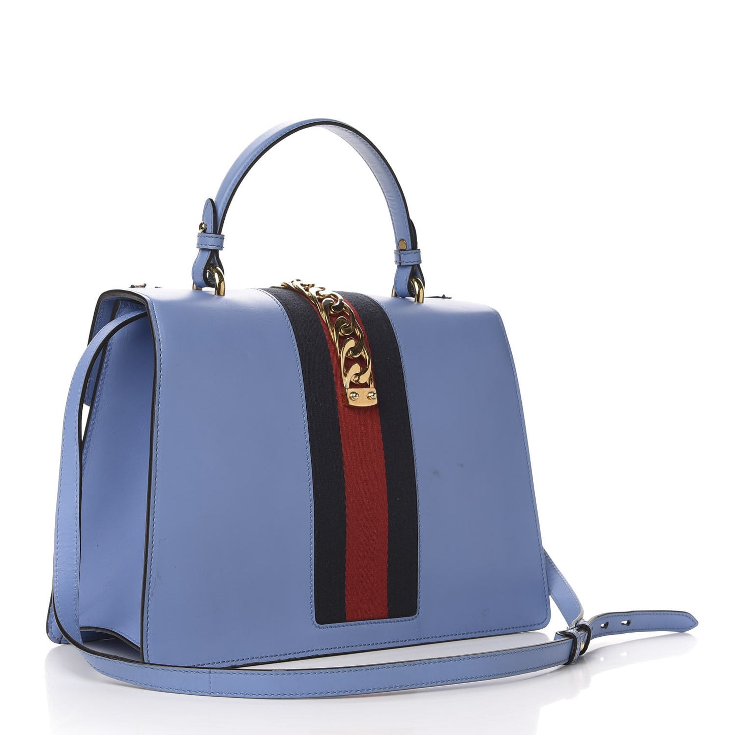 Calfskin Embroidered Medium Sylvie Top Handle Bag Clear Sky Blue