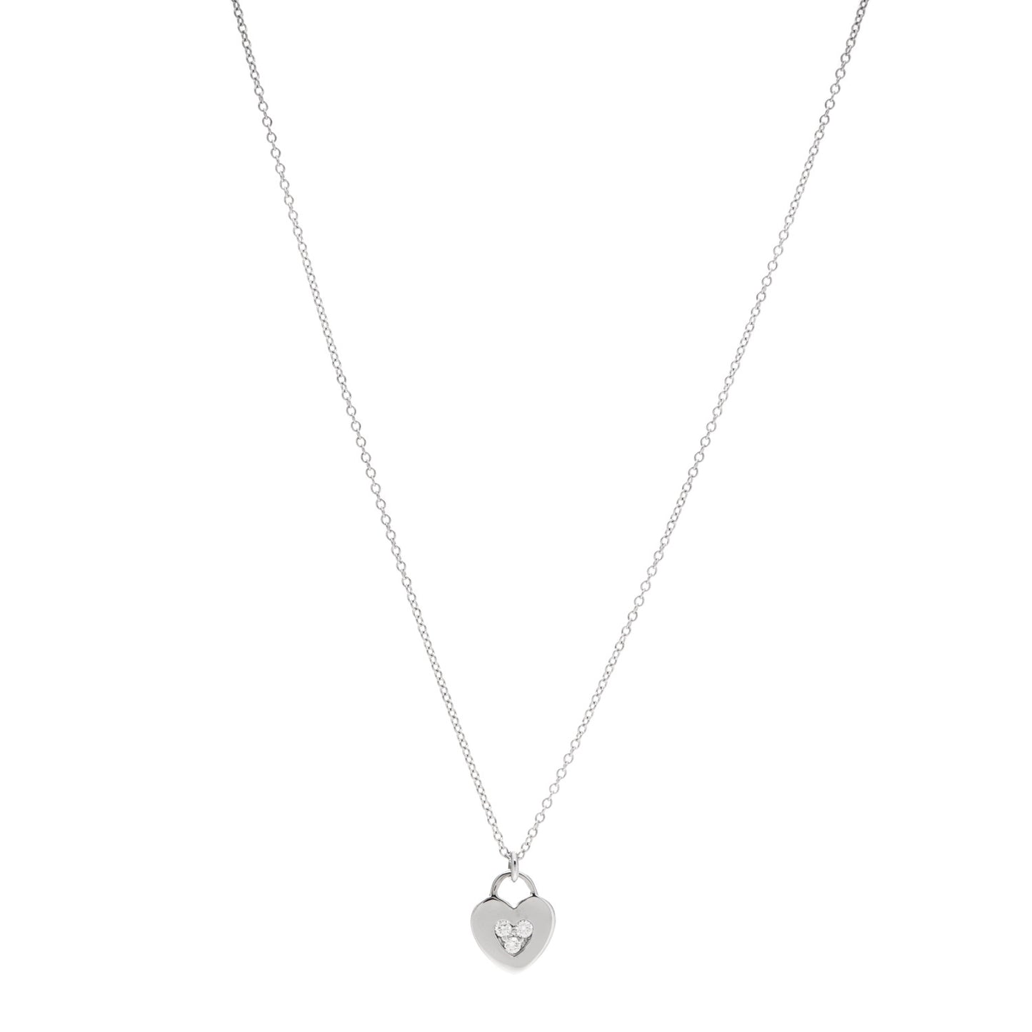 18K White Gold Diamond Heart Lock Pendant Necklace