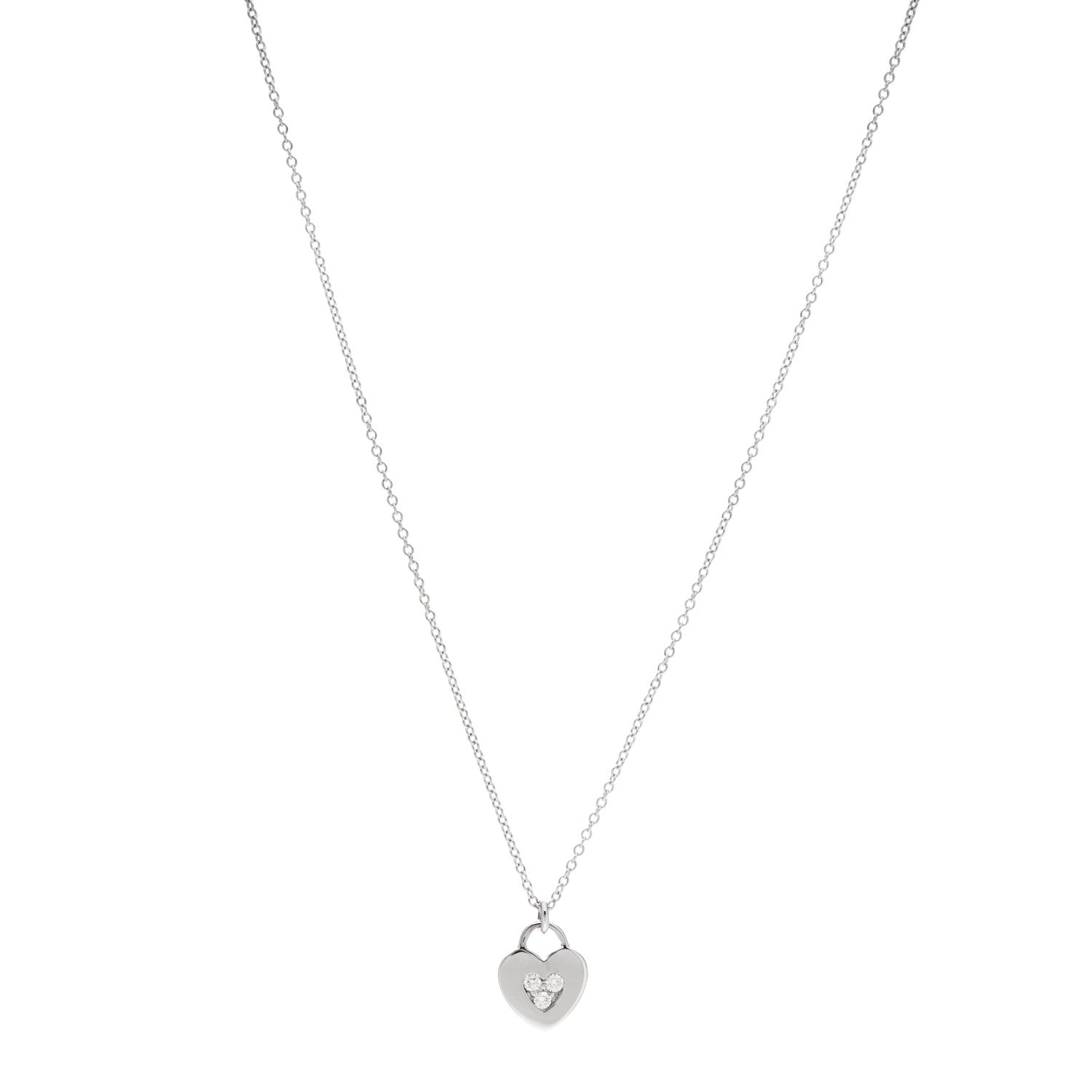 Tiffany 18K White Gold Diamond Heart Lock Pendant Necklace 1 of 6