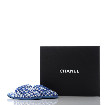 Chanel Tweed CC Flat Mules XS Blue 10 of 10