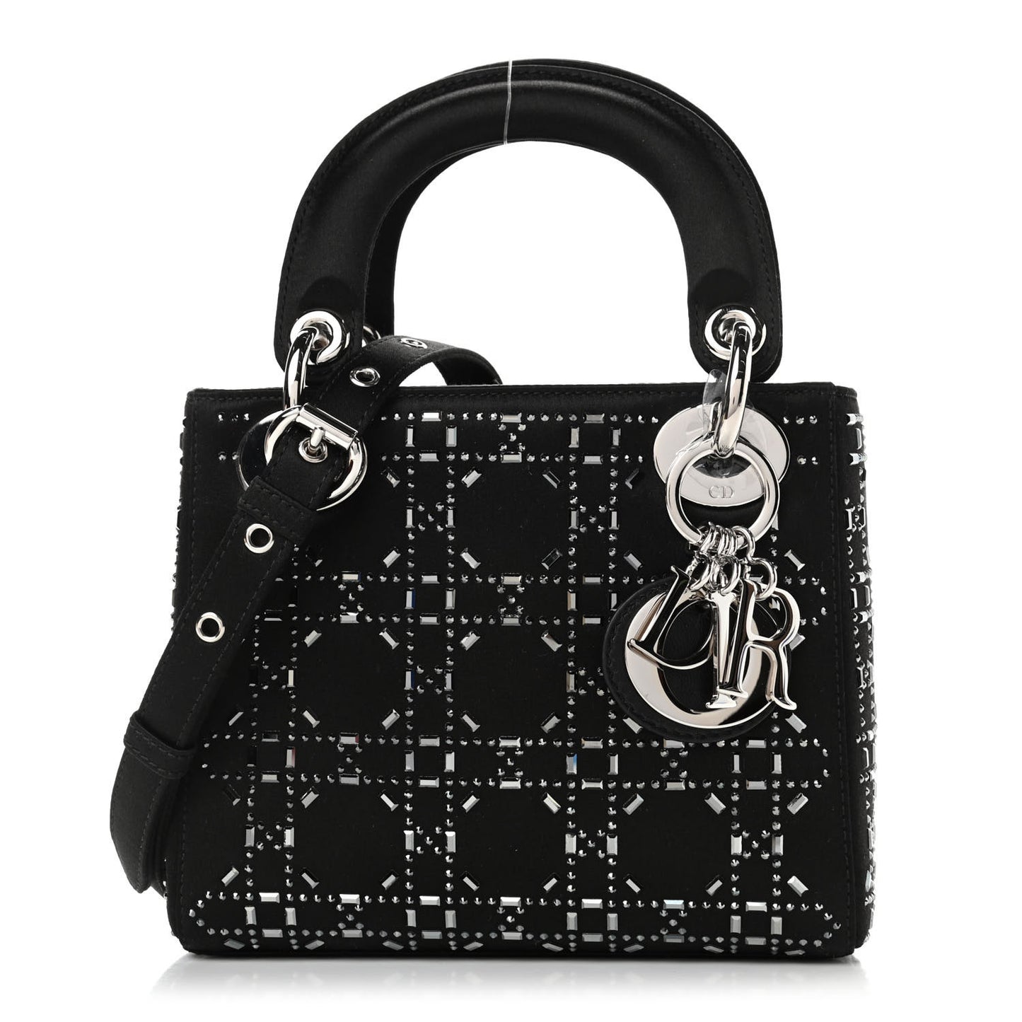 Satin Crystal Cannage Mini Lady Dior Black