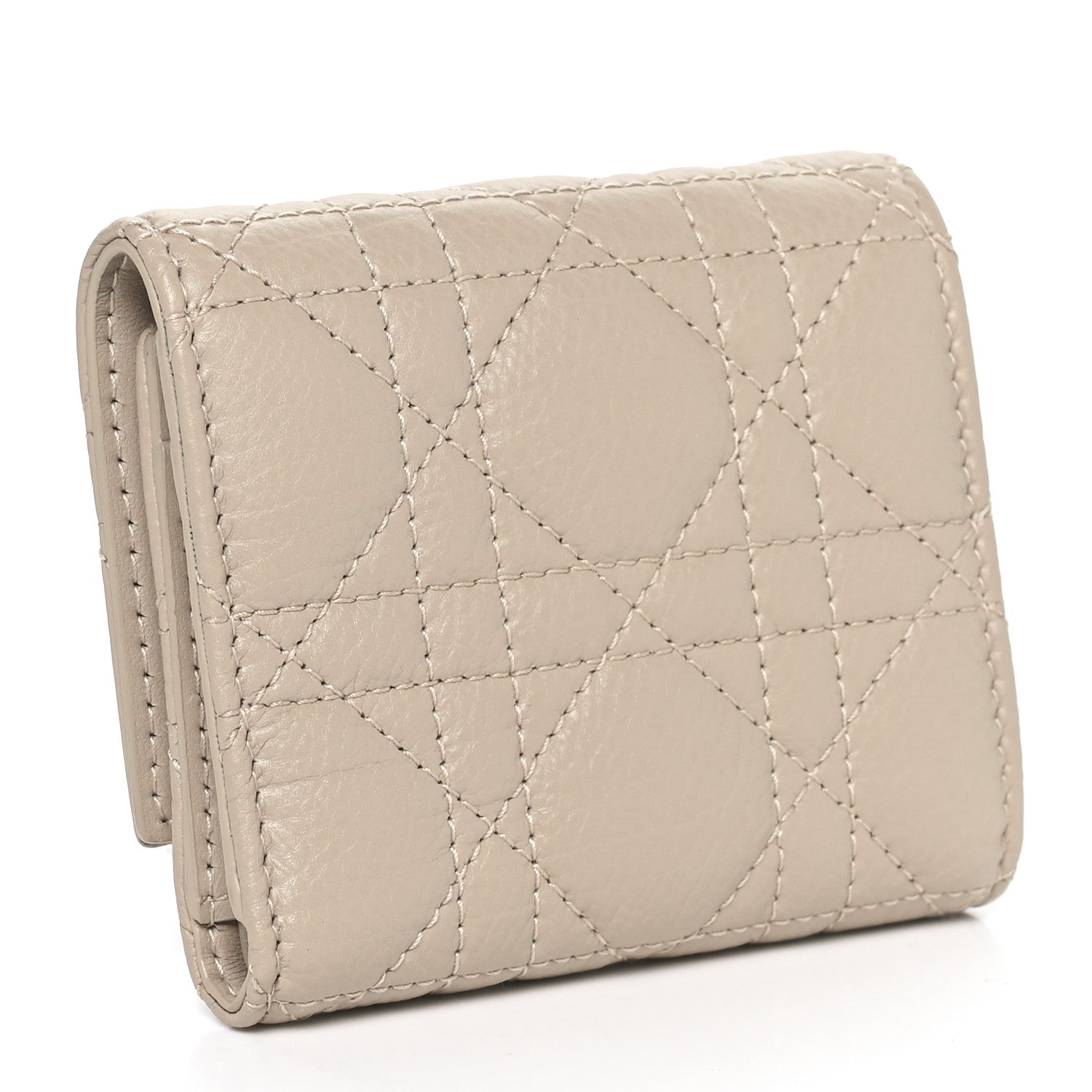 Christian Dior Supple Calfskin Cannage Caro Hibiscus Wallet Powder Beige 3 of 8