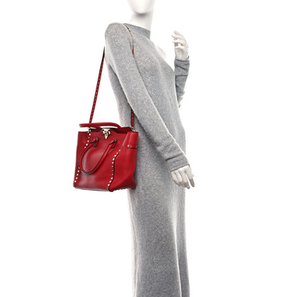 Valentino Garavani Vitello Rockstud Double Handle Tote Red 3 of 8