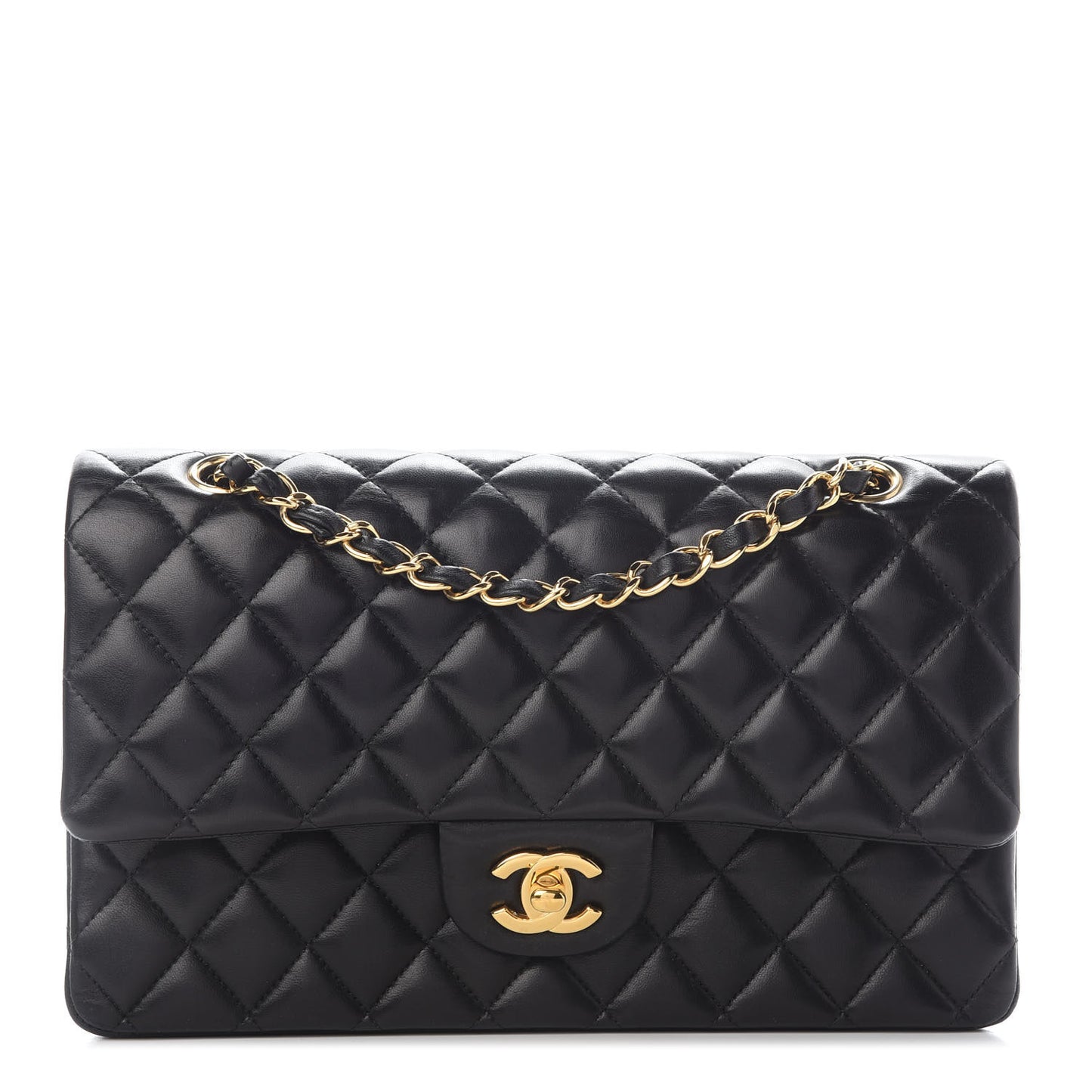 Lambskin Quilted Medium Double Flap Black
