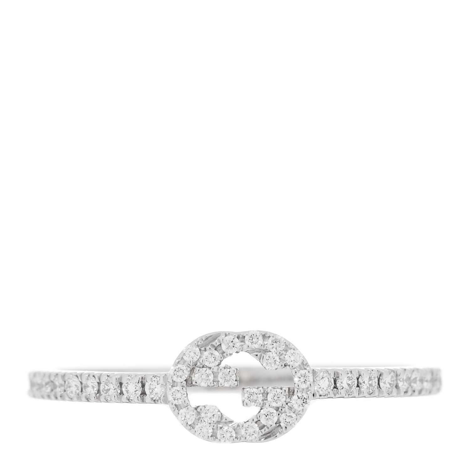 Gucci 18K White Gold Diamond Interlocking G Ring 55 7.25 1 of 4
