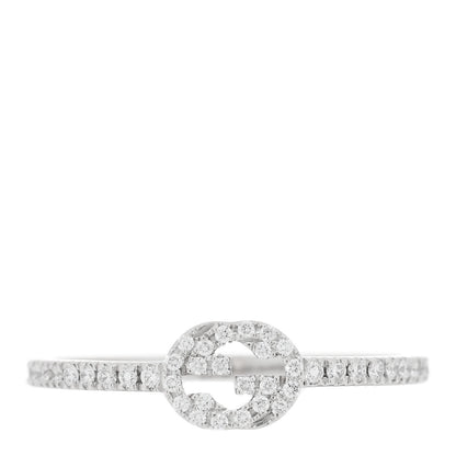 Gucci 18K White Gold Diamond Interlocking G Ring 55 7.25 1 of 4