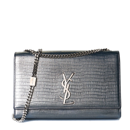 Saint Laurent Calfskin Crocodile Embossed Medium Classic Monogram Kate Tassel Satchel Fog 1 of 8