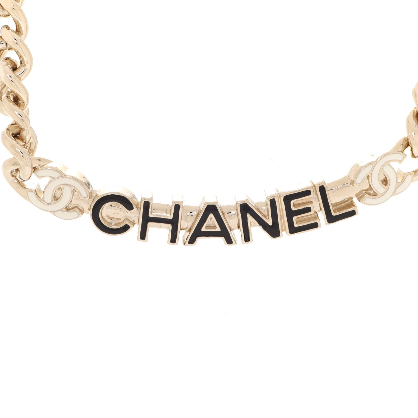 Enamel Metal Logo Choker Necklace Gold White Black