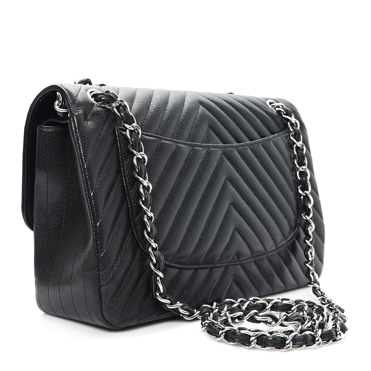 Chanel Caviar Chevron Quilted Jumbo Double Flap Black 3 of 10
