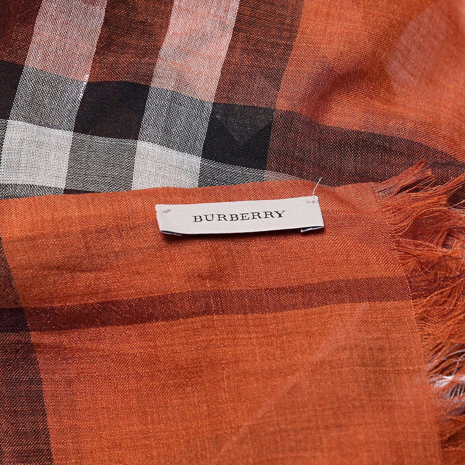 Burberry Wool Silk House Check Lightweight Scarf Orange 4 of 5