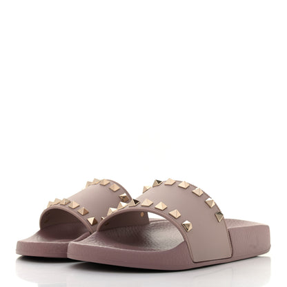 Valentino Garavani Rubber Rockstud Slide Sandals 35 Poudre 3 of 7