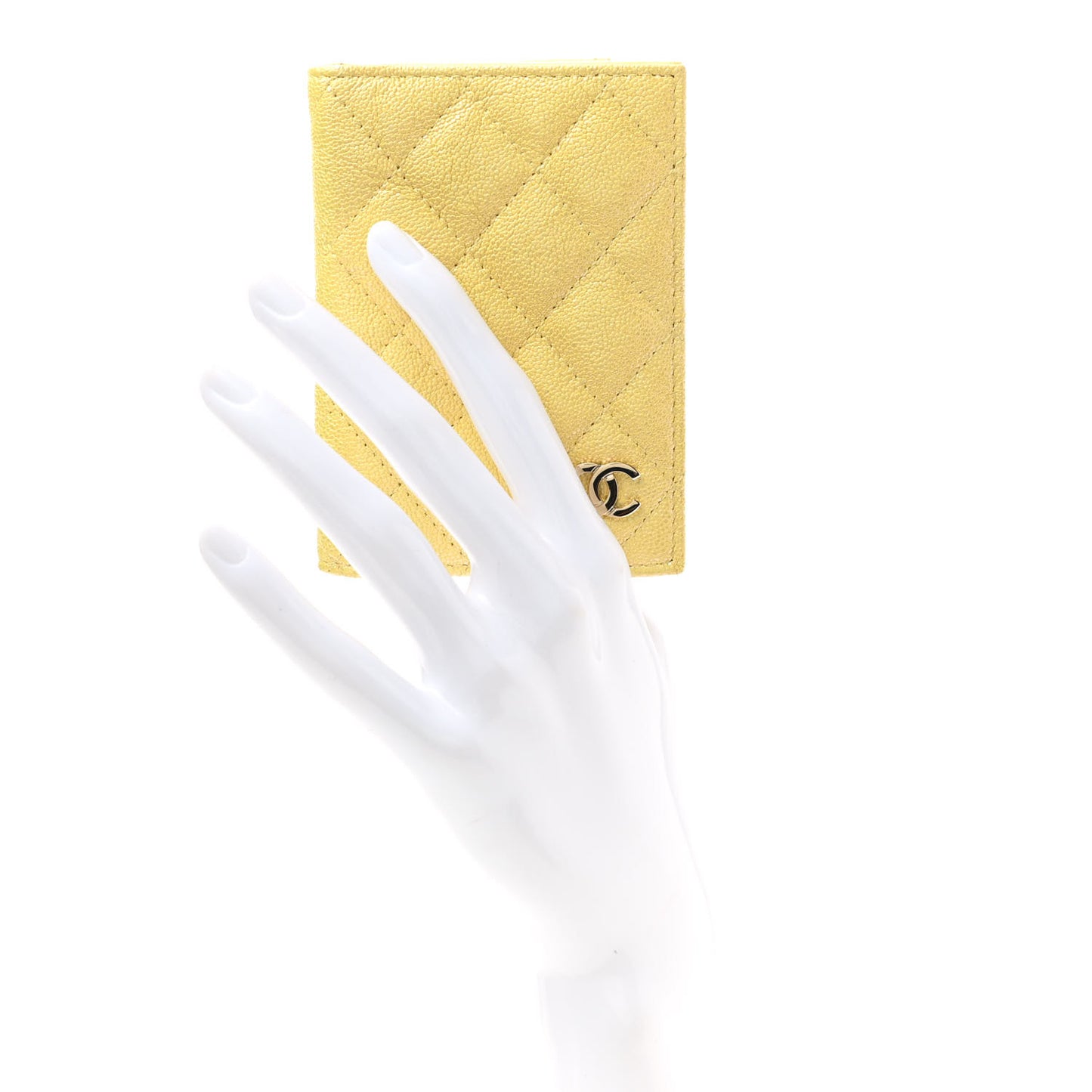 Caviar Quilted Card Holder Wallet Yellow