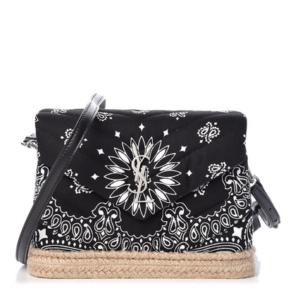 Saint Laurent Cotton Bandana Y Quilted Monogram Toy Loulou Crossbody Bag Black White 1 of 11
