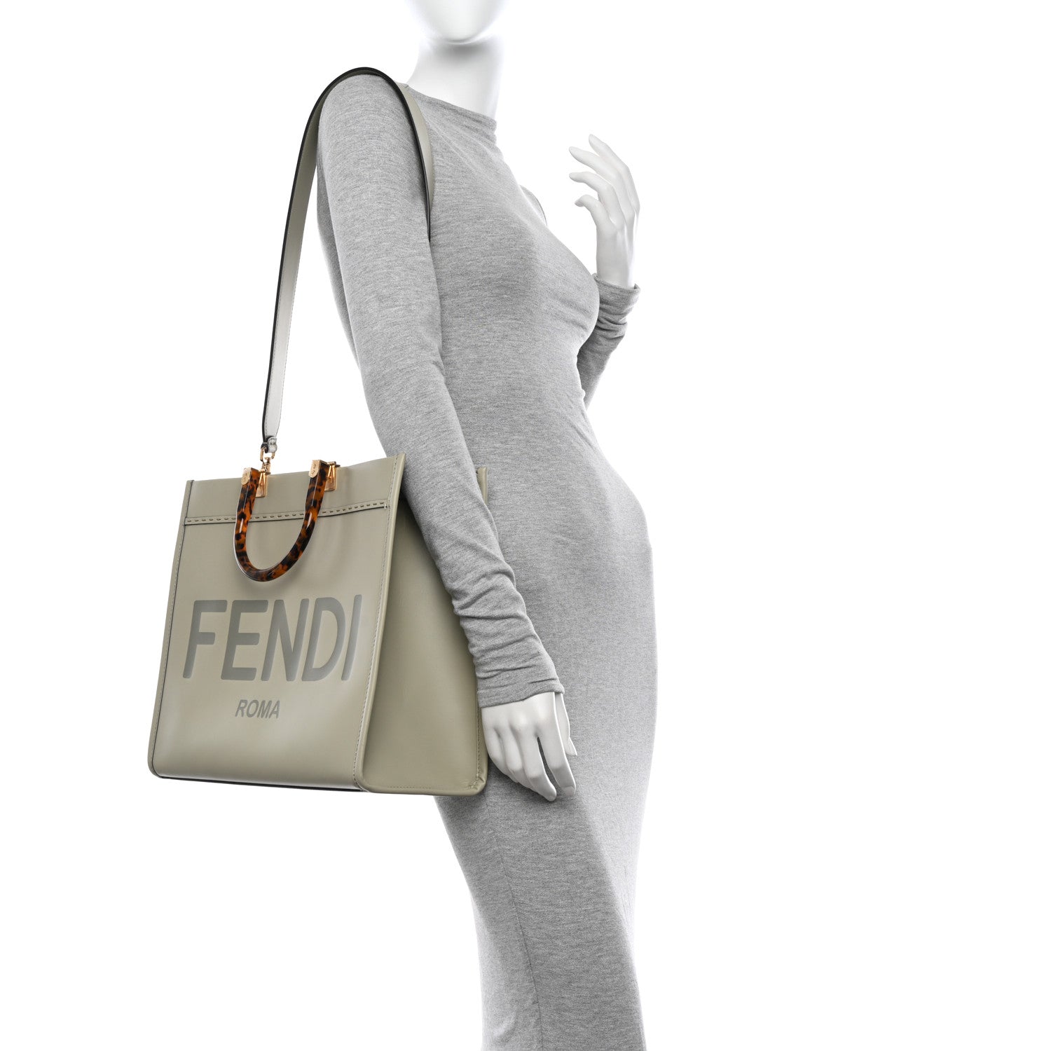 Fendi Vitello King Plexiglass Logo Embossed Medium Fendi Sunshine Shopper Tote Green Tea 2 of 13