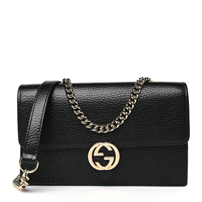 Gucci Dollar Calfskin Interlocking G Chain Wallet Black 1 of 8