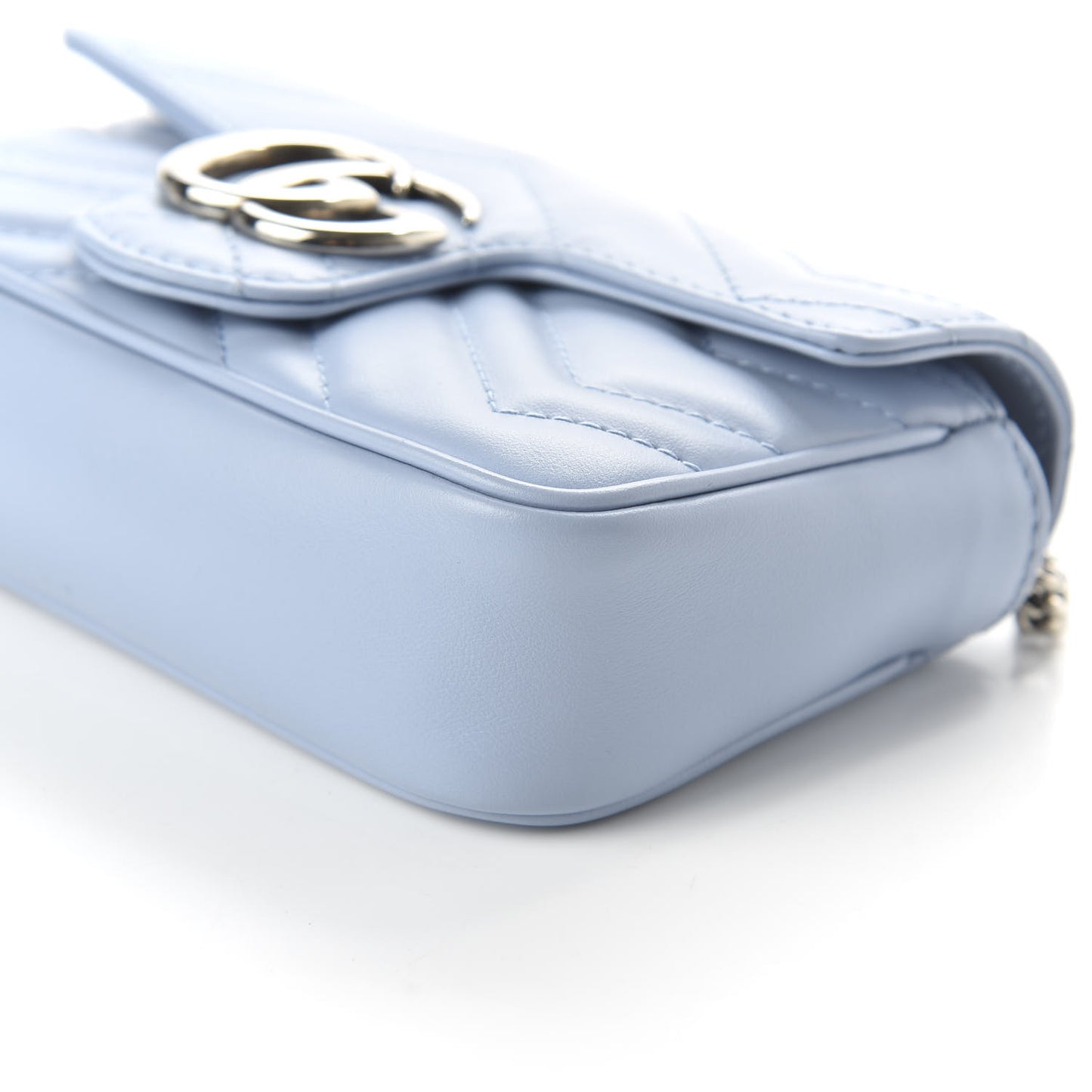 Calfskin Matelasse Super Mini GG Marmont Shoulder Bag Porcelain Light Blue