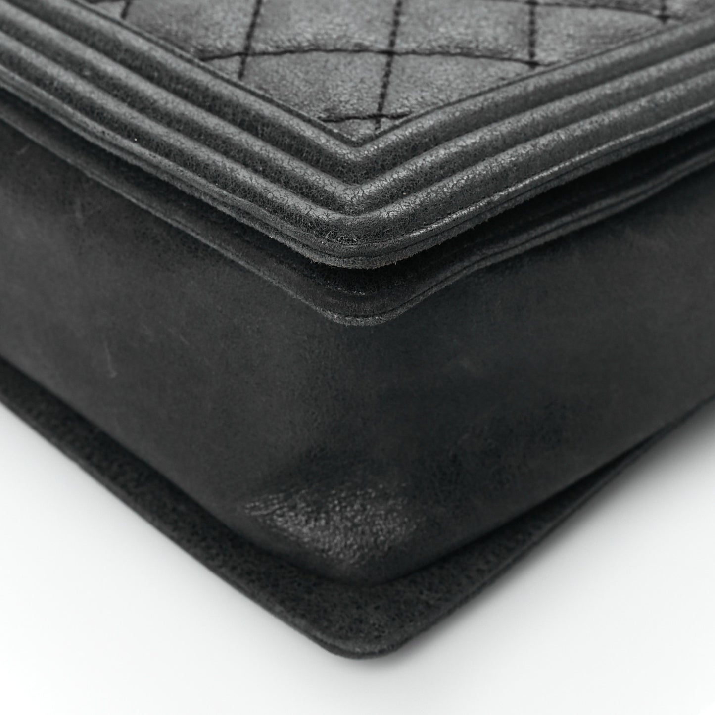 Goatskin Quilted Large Gentle Boy Flap Black