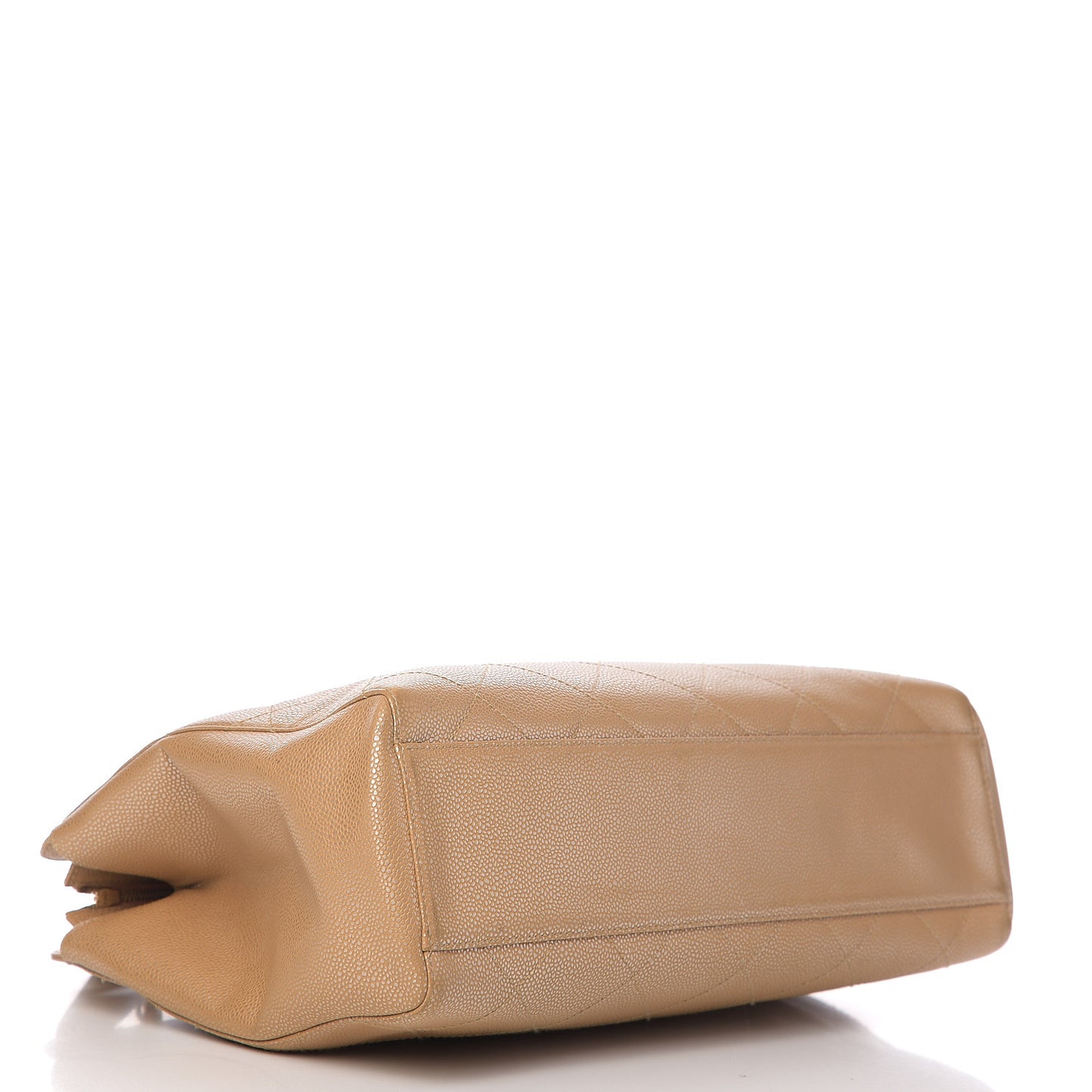 Metallic Caviar Quilted Shopping Tote Beige