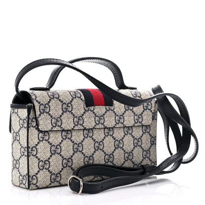 Gucci GG Supreme Monogram Textured Dollar Calfskin Web Mini Padlock Top Handle Shoulder Bag Beige Blue 2 of 10