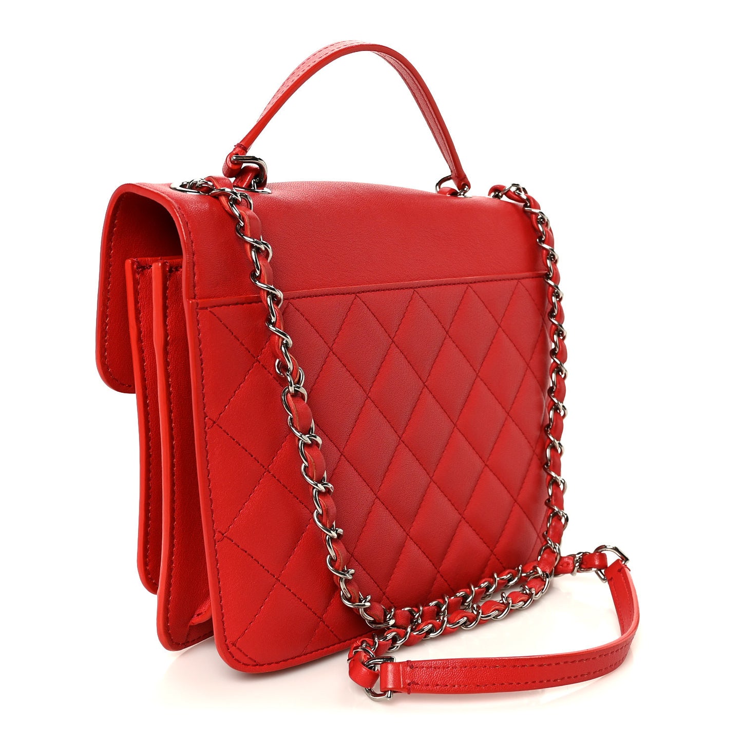 Grained Calfskin Quilted Large CC Box Flap Red
