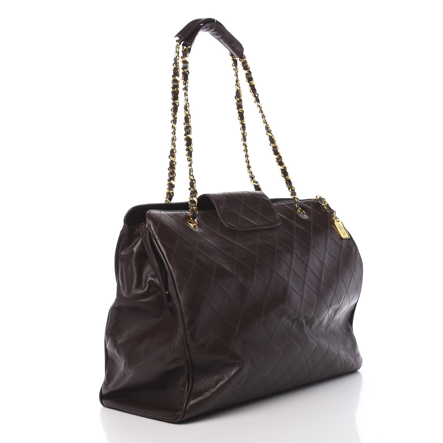 Chanel Calfskin Stitched XL Weekender Brown 3 of 14