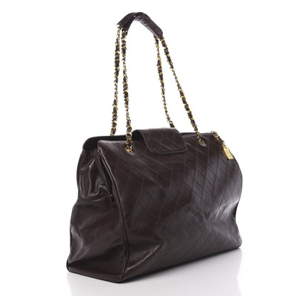 Chanel Calfskin Stitched XL Weekender Brown 3 of 14